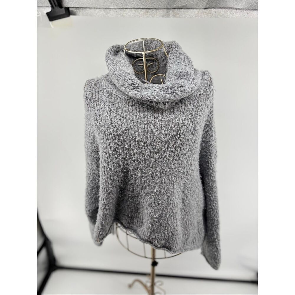 Free People Boucle Cowl Neck Sweater Gray Oversized Knit XS
